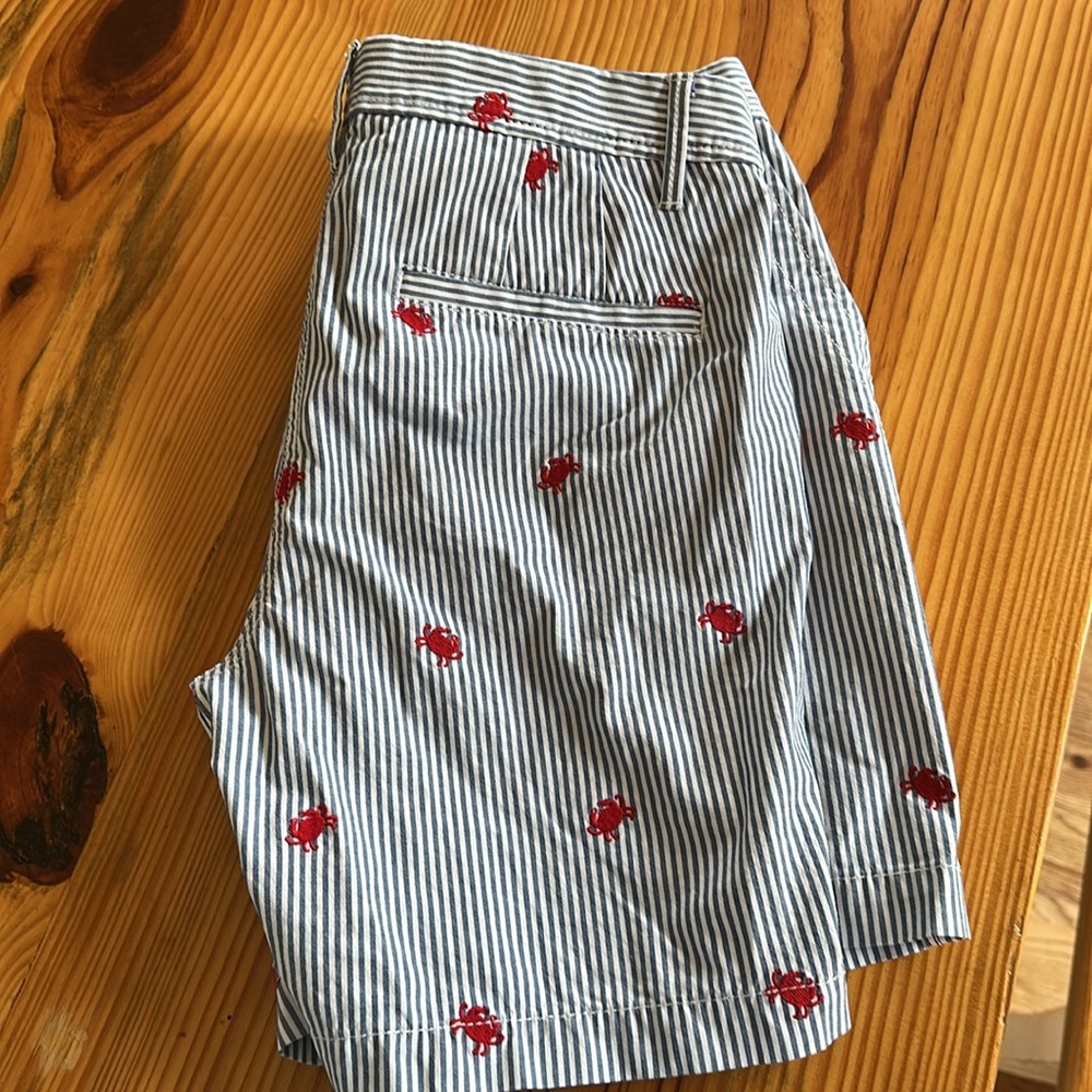 Talbots blue and White Striped Girlfriend Chino Shorts - Picture 2 of 3
